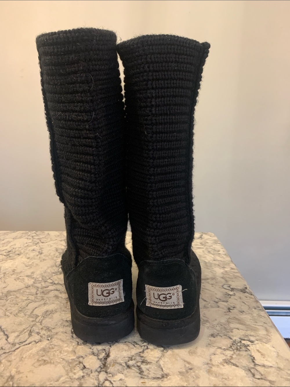 UGG Kids Black Knit Tall Boots with Suede Heel Tab